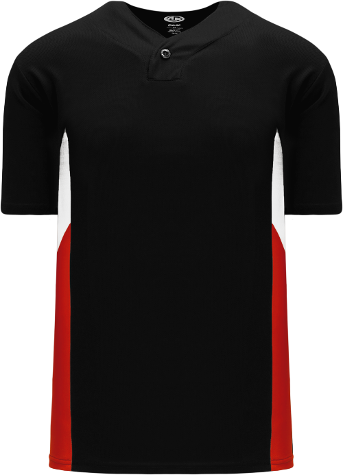 Triple One Button Baseball Jersey - Black/White/Red