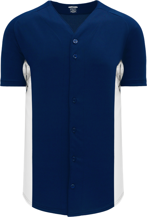 Full Button Color Blocked Baseball Jersey - Navy/White