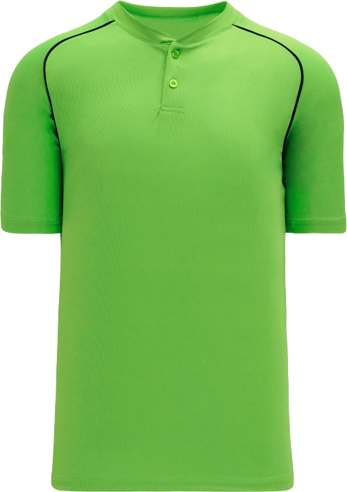 Shoulder Stripe Two Button Baseball Jersey - Lime Green