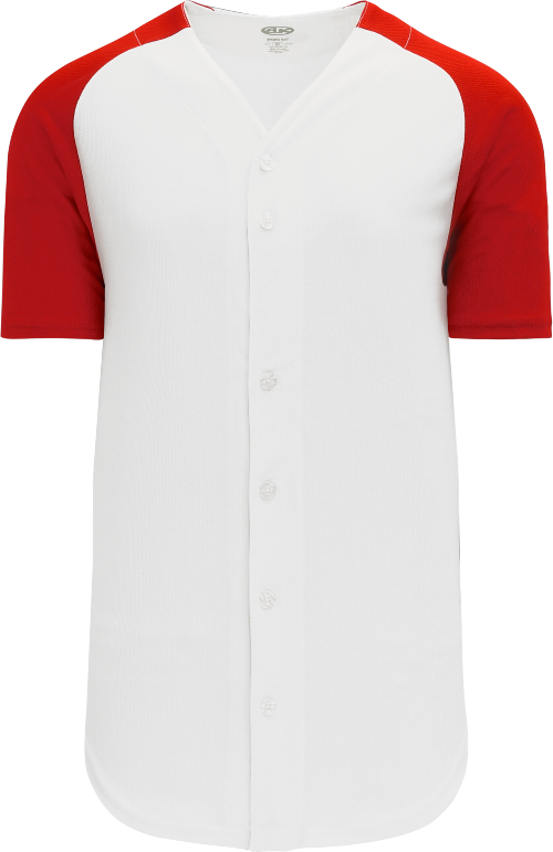 Full Button Raglan Sleeve Baseball Jersey - White/Red