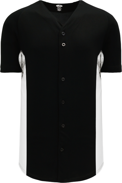 Full Button Color Blocked Baseball Jersey - Black/White